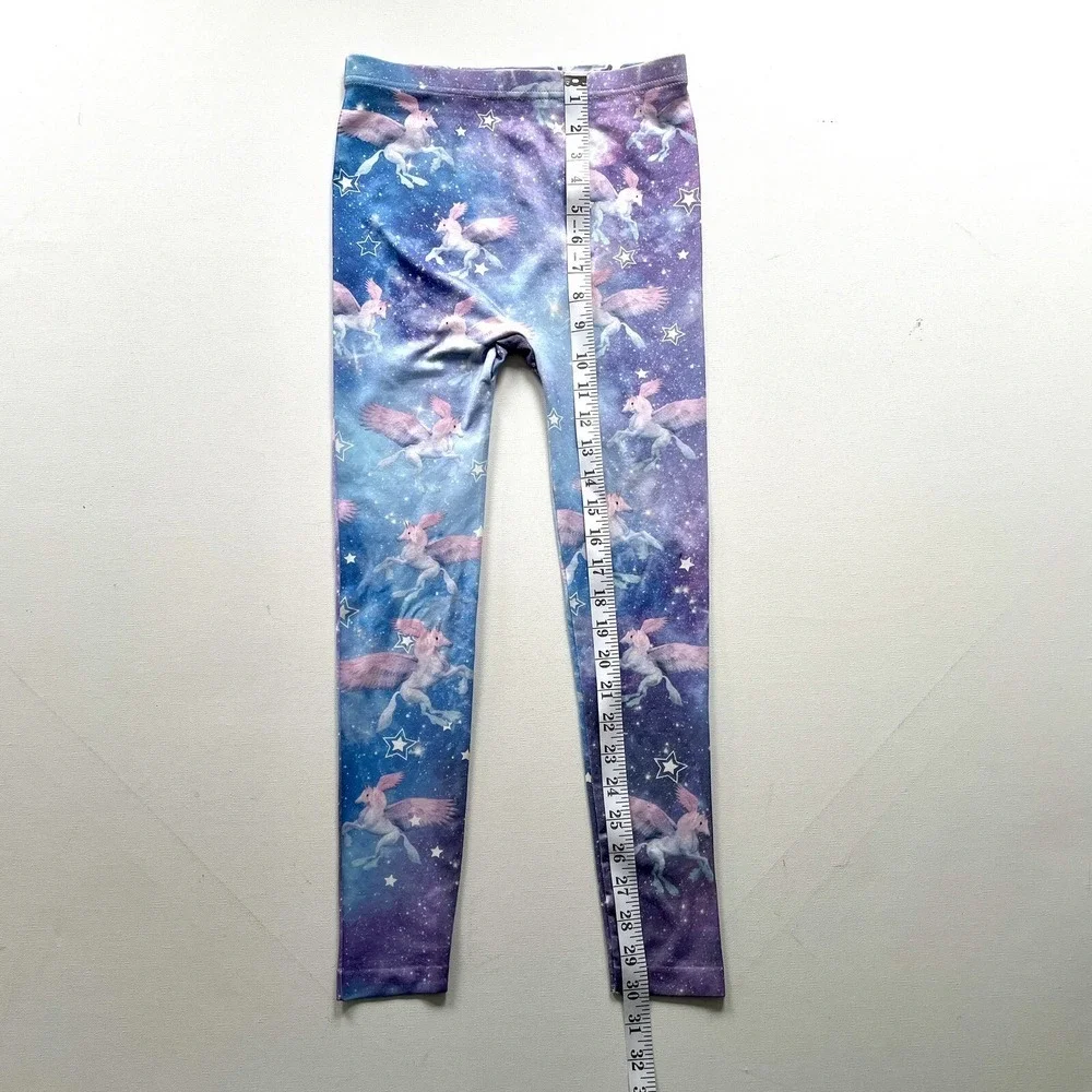 Capelli Girls M/L Blue Purple Unicorn Pegasus Fantasy Print Stretch Leggings Fit